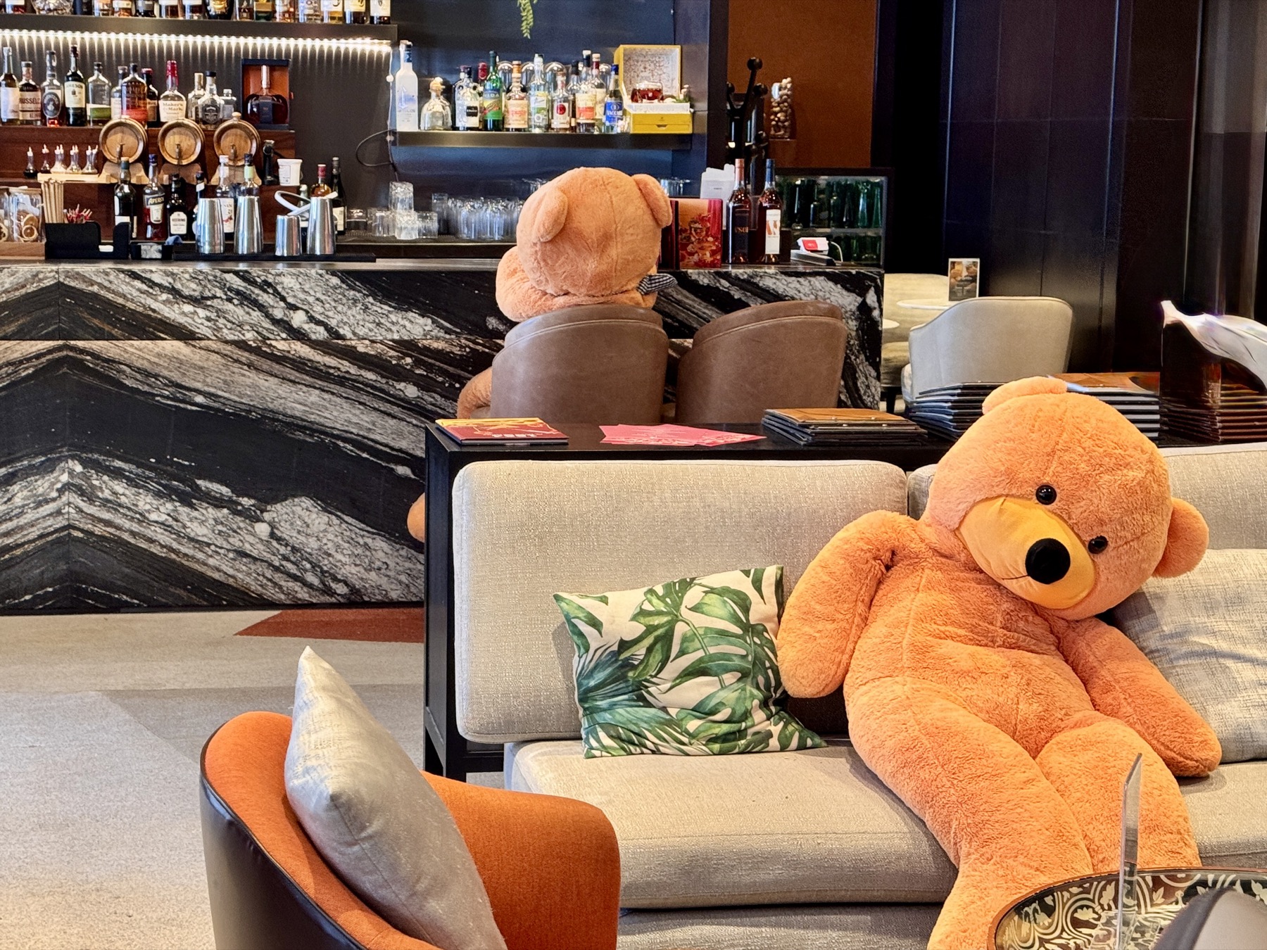 Stuffed bears in hotel lobby