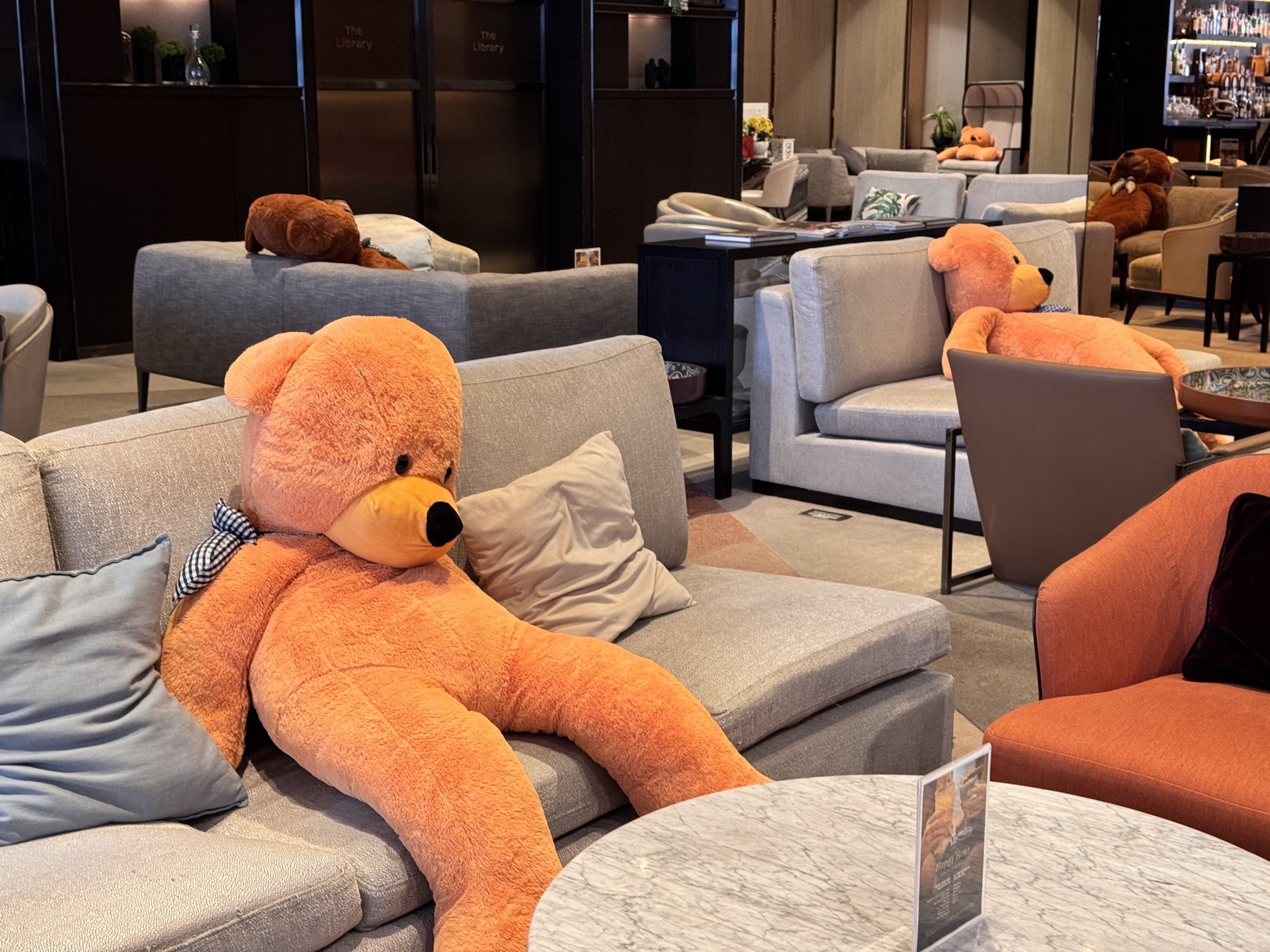 Stuffed bears in hotel lobby