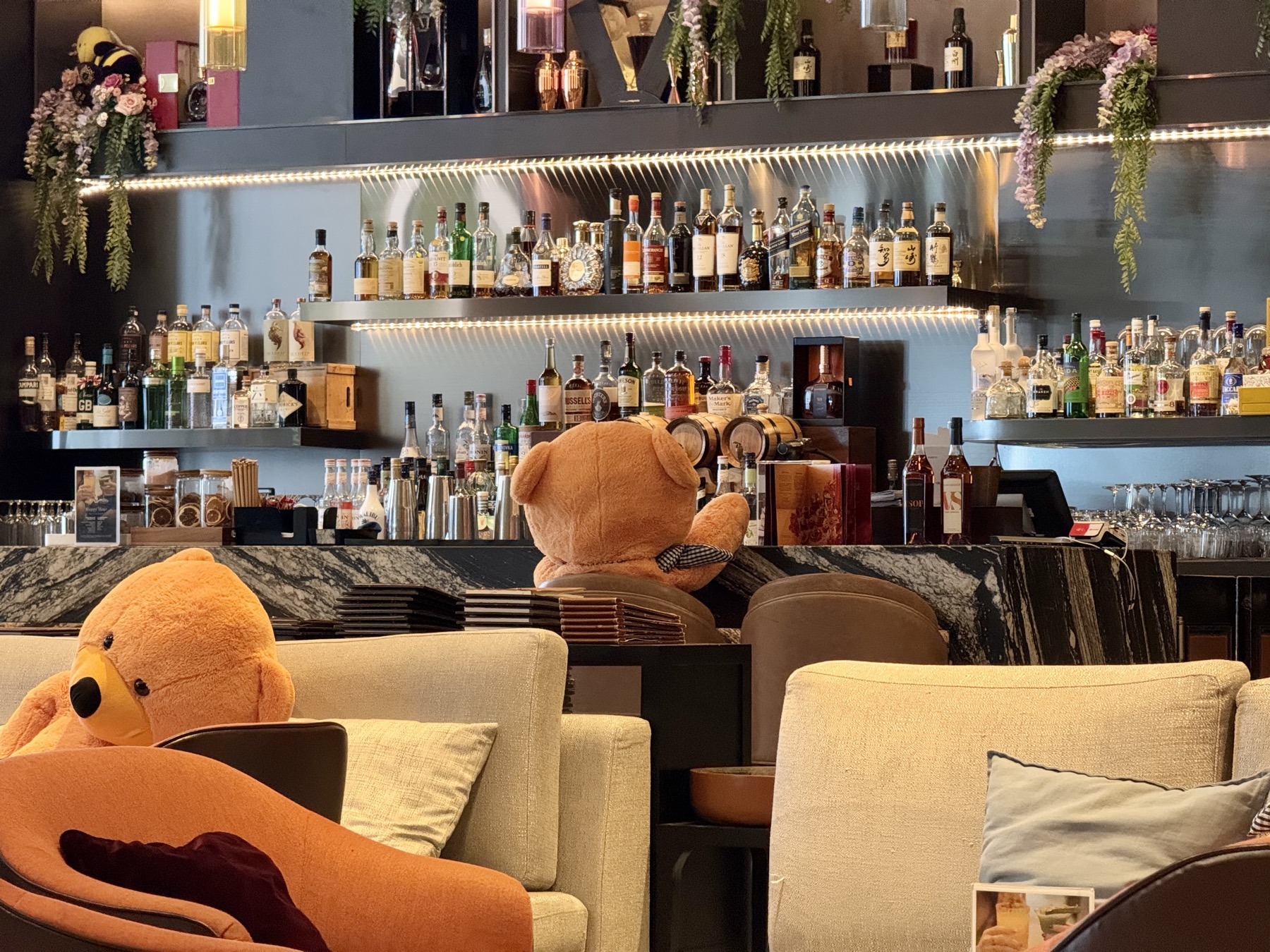 Stuffed bears in hotel lobby