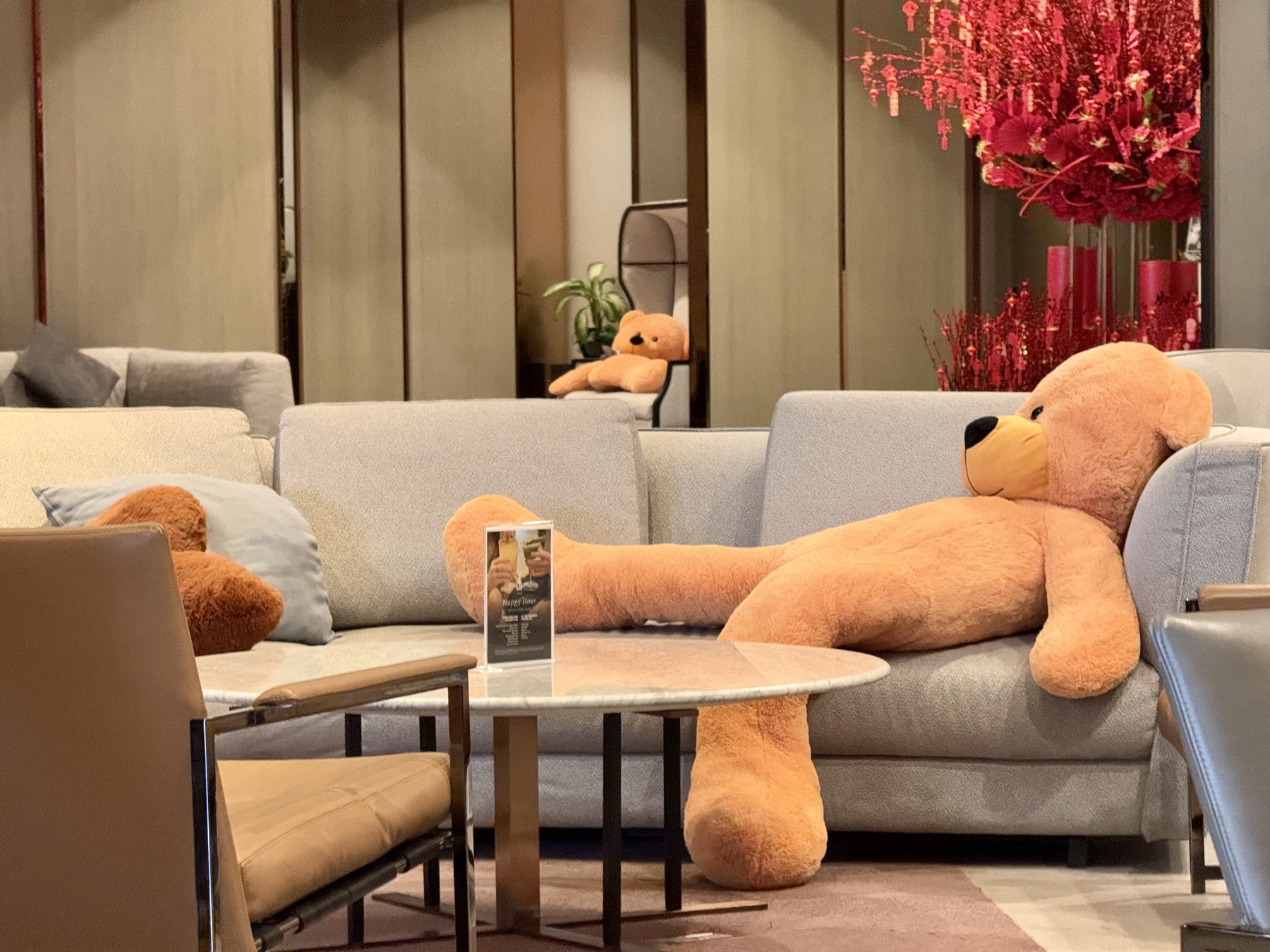 Stuffed bears in hotel lobby